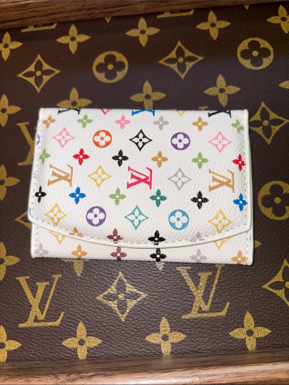 Multicolor Monogram Compact Card Holder - White